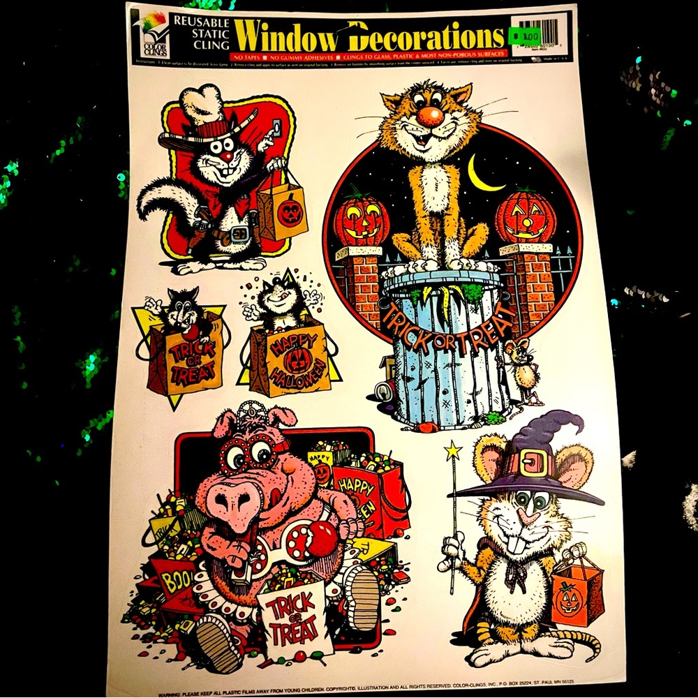 Rare NWT Vintage Late 80s/Early 90s Halloween Animal Caricature Window Decals